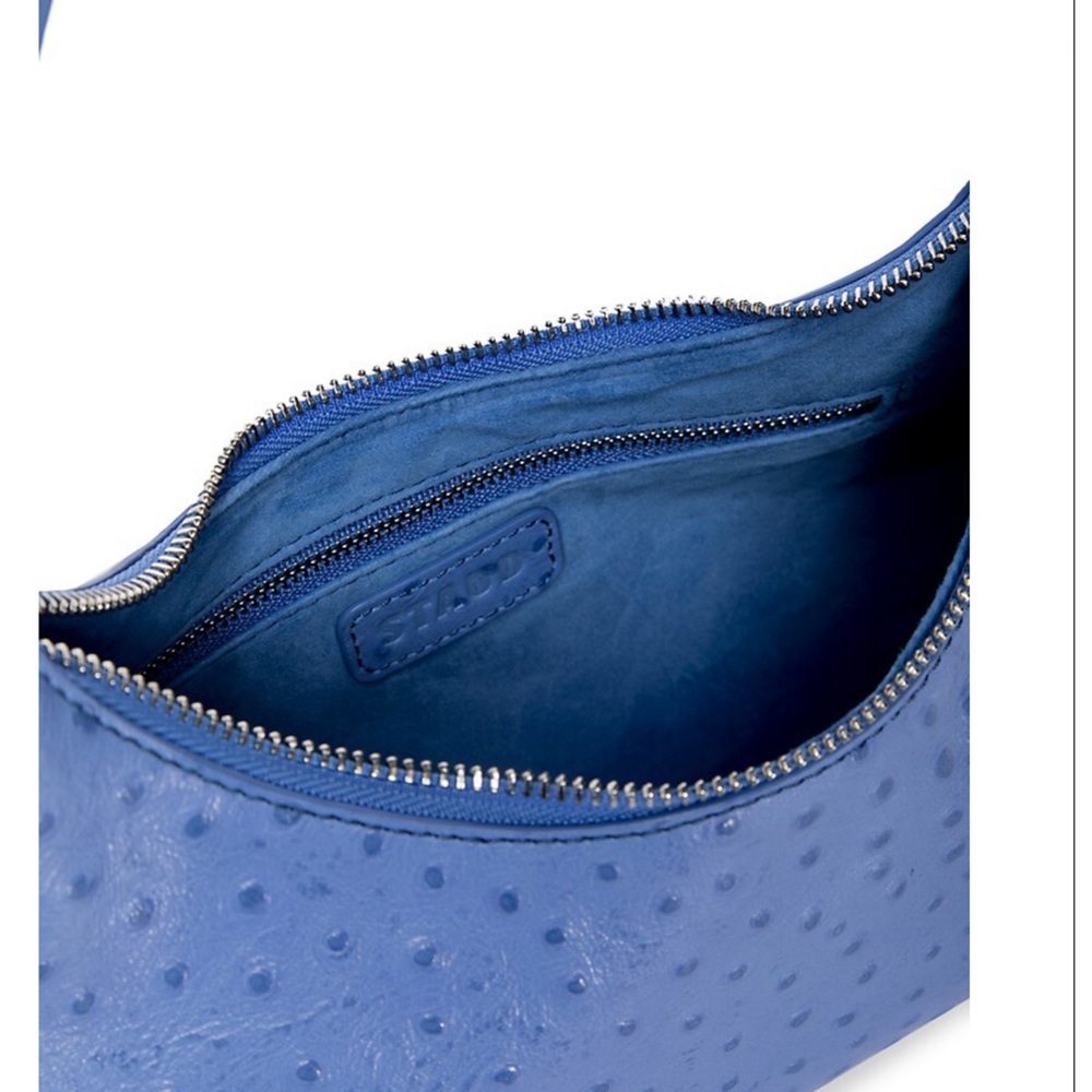 STAUD NWT Estelle Ostrich-Embossed Leather Shoulder Bag in periwinkle - Picture 3 of 7